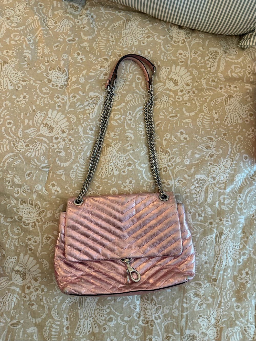 Rebecca Minkoff Metallic Pink Quilted Shoulder Bag with Chain Strap